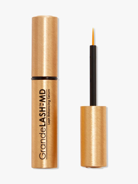 Grande Cosmetics GrandeLash-MD Lash Enhancing Serum gold tube of lash serum on light gray background